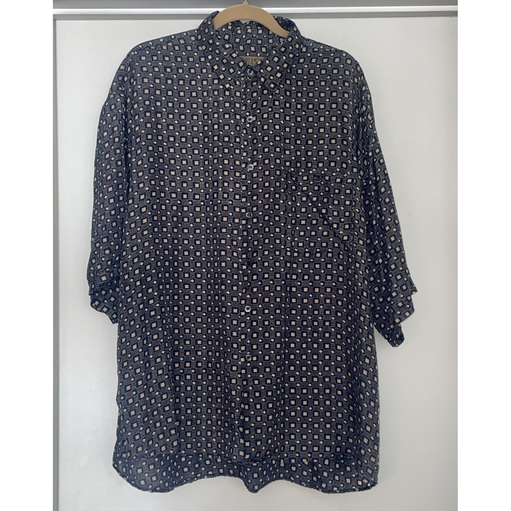 Utopia Men's 100% Silk Short Sleeve Button Up Shirt XL Luxury Resort  Casual